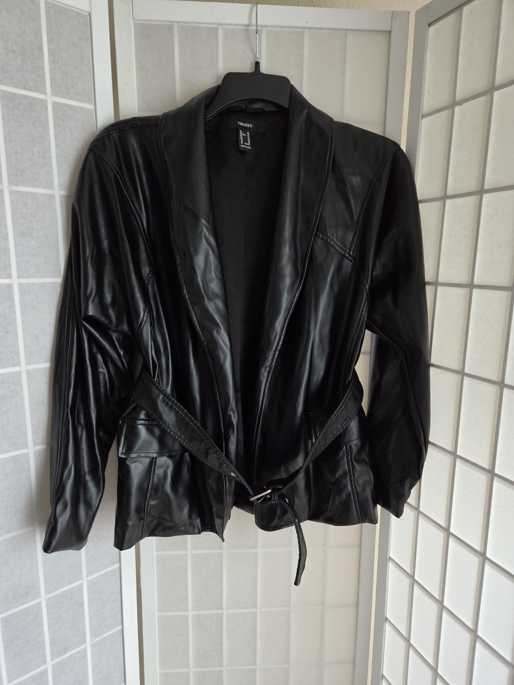 Forever 21 Black Faux Leather Belted Blazer Jacket XS
